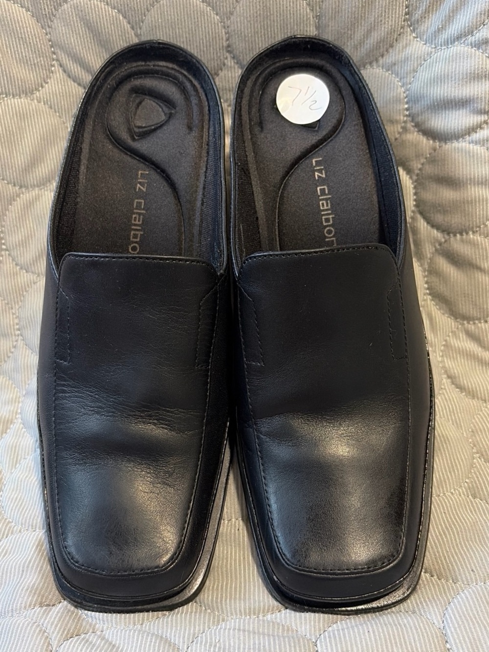 Liz Claiborne Black Leather Square-Toe Slip-On Loafers